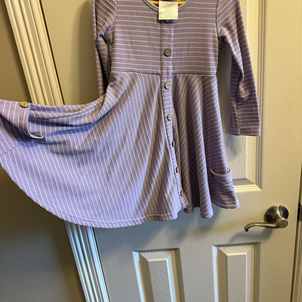 Serendipity Girls Purple Twirl Dress Long Sleeve Buttons Flowy Pockets Spring 4T - Picture 3 of 4